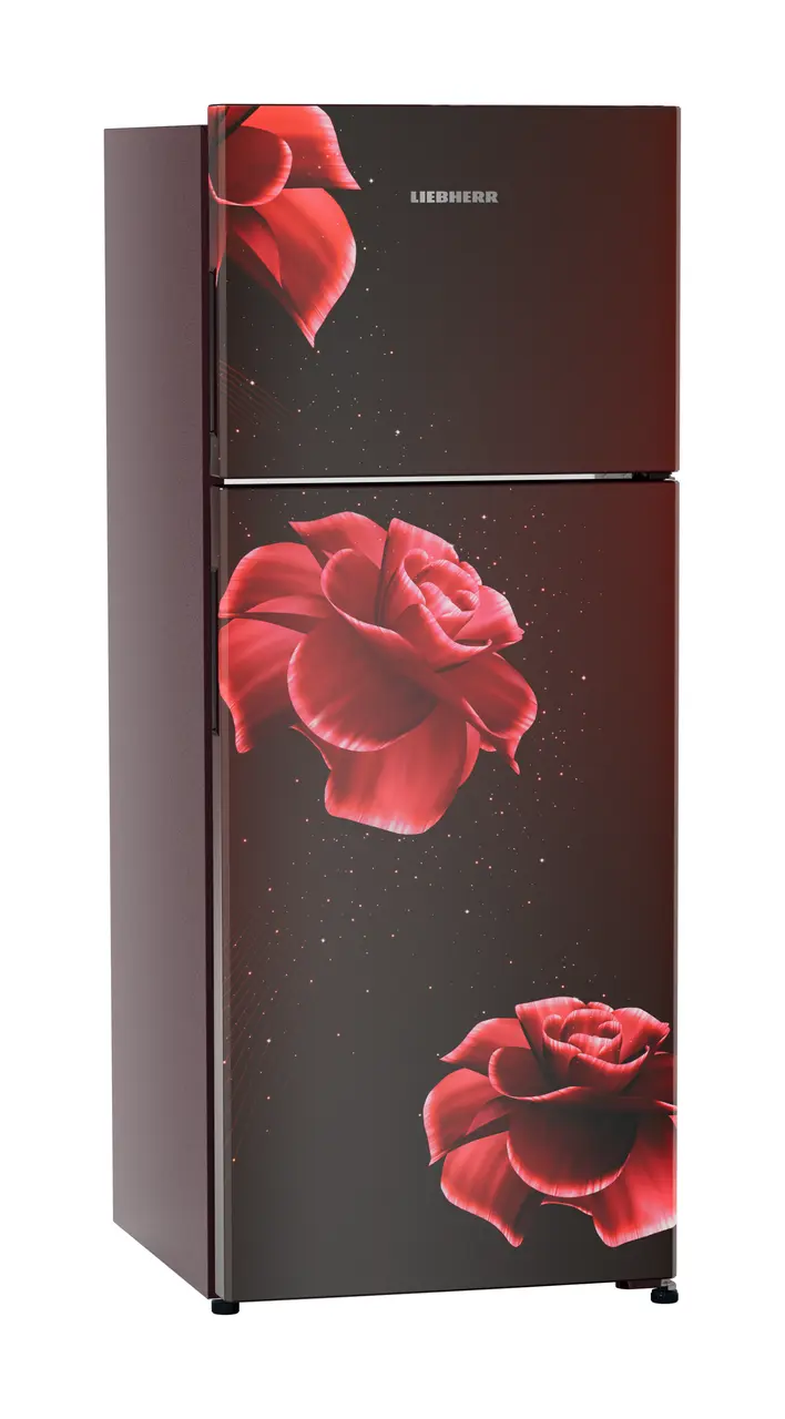 Product image, Perspective: oblique closed, Fridge-freezer with NoFrost, Casing colour: red, Door colour: Red Divine