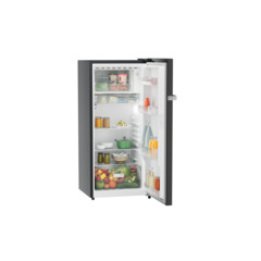 Product image, Perspective: oblique open decorated, Single-door refrigerator 202 l in 3 star and horizontal handle, Casing colour: grey, Door colour: Black Gloss