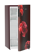 Product image, Perspective: oblique half-open empty, Single-door refrigerator 191 l in 3 star with VegFresh box, Casing colour: red, Door colour: Red Divine