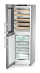 Product image, Perspective: oblique open empty, Combination with NoFrost freezer compartment and wine tempering compartment, Casing colour: stainless steel, Door colour: stainless steel
