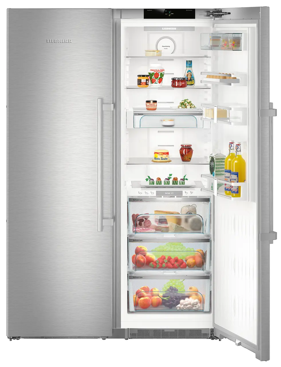 Product image, Perspective: special form, Side-by-Side combination, Casing colour: stainless steel, Door colour: stainless steel