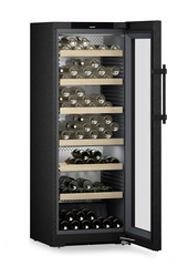 Изображение продукции, Перспектива: Под углом, с открытой дверцей, с продуктами, Винный шкаф с регулировкой температурного режима