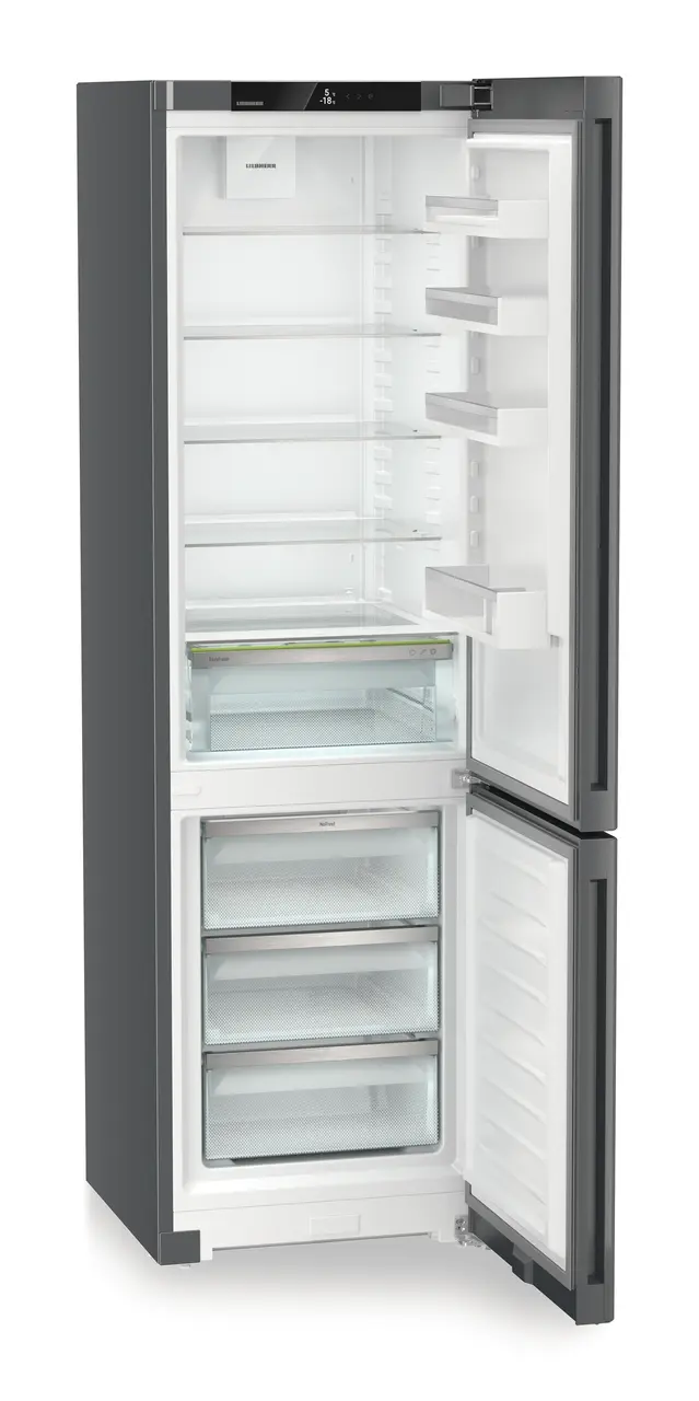 Изображение продукции, Перспектива: Под углом, с открытой дверцей, без продуктов, Комбинированный холодильник-морозильник с EasyFresh и NoFrost