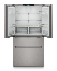 Product image, Perspective: straight open empty, French Door fridge-freezer with 2 freezer drawers with IceMaker, Casing colour: silver, Door colour: stainless steel