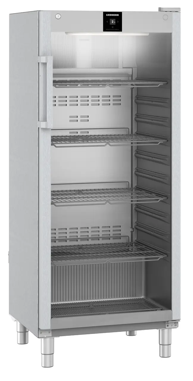 Product image, Perspective: oblique closed empty, Forced-air refrigerator, Casing colour: stainless steel, Door colour: stainless steel