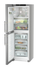 Product image, Perspective: oblique open decorated, Combination with NoFrost freezer compartment and full-space BioFresh, Casing colour: silver, Door colour: stainless steel