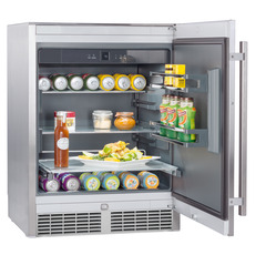 Product image, Perspective: special form, Outdoor fridge, Casing colour: grey, Door colour: stainless steel