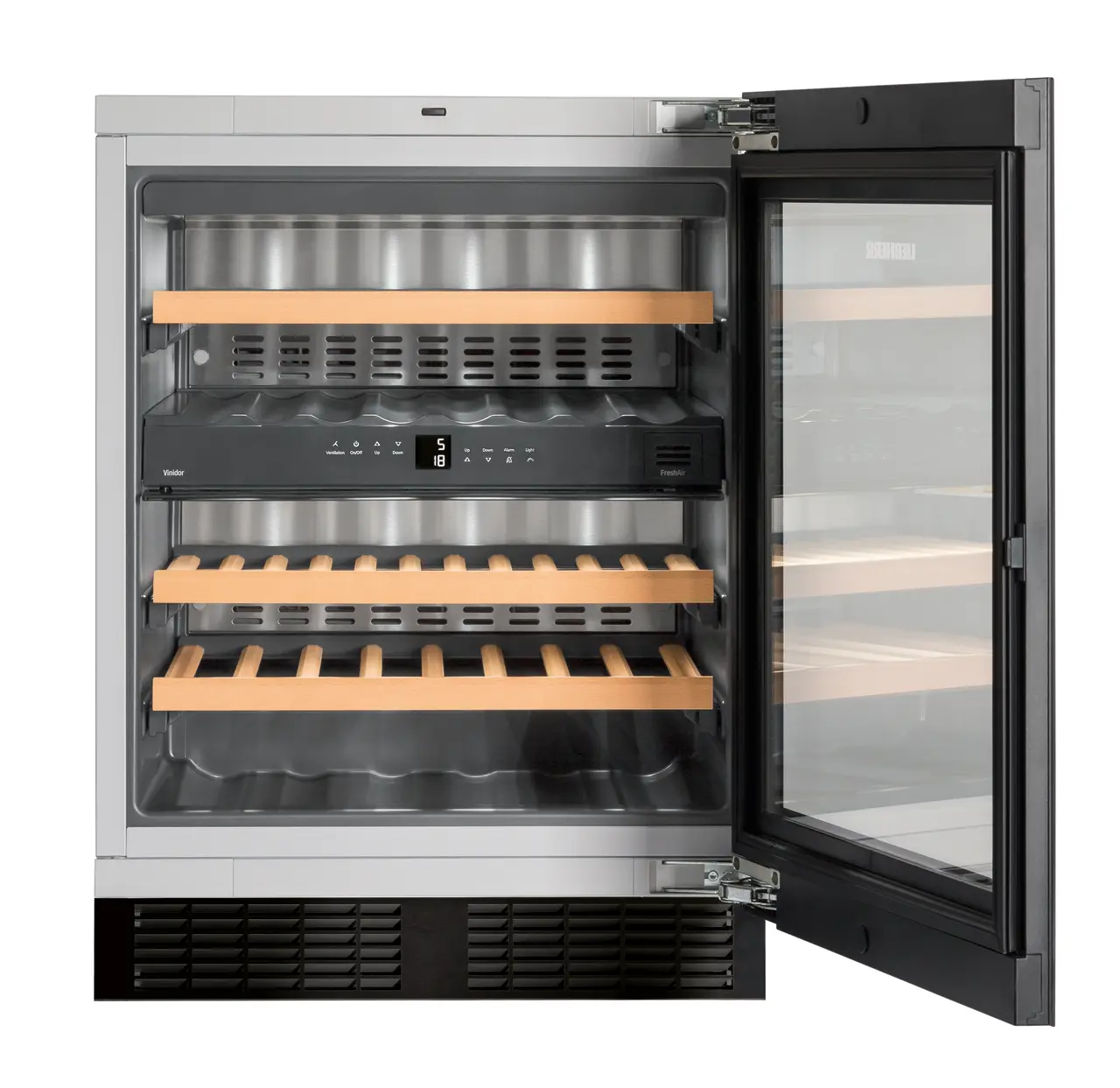 Product image, Perspective: straight open empty, Built-under multi-temperature wine cabinet, Casing colour: silver, Door colour: GlassBlack