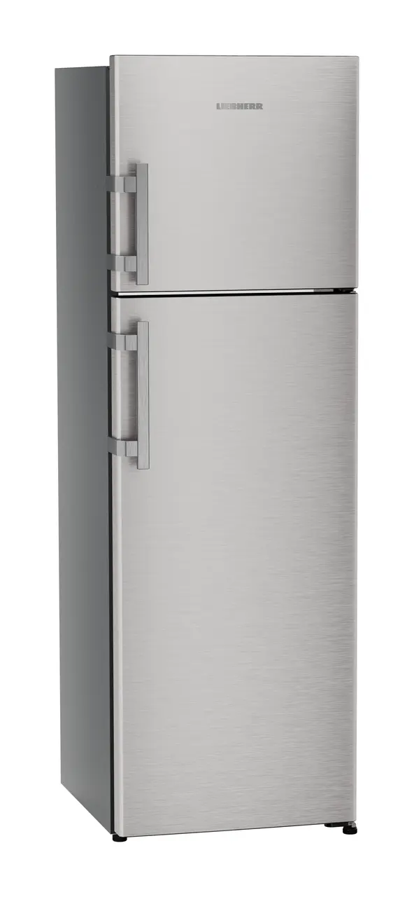Product image, Perspective: oblique closed, Fridge-freezer with NoFrost, Casing colour: grey, Door colour: Stainless Steel