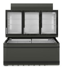 Produkt-Bild, Perspektive: gerade geschlossen leer, Supermarkt-Freezer-Top, Gehäusefarbe: Grau