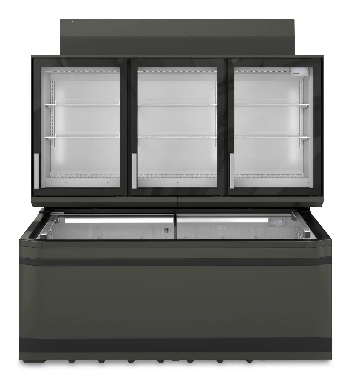 Produkt-Bild, Perspektive: gerade geschlossen leer, Supermarkt-Freezer-Top, Gehäusefarbe: Grau