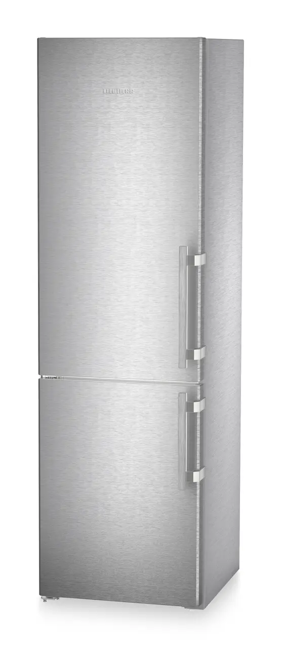 Product image, Perspective: oblique closed, Combined fridge-freezers with EasyFresh and NoFrost, Casing colour: stainless steel, Door colour: stainless steel