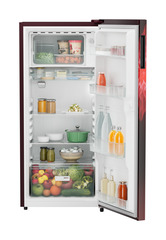 Product image, Perspective: straight open decorated, Single-door refrigerator 202 l in 3 star with VegFresh box, Casing colour: red, Door colour: Red Mystiq