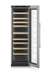 Product image, Perspective: straight open empty, Multi-temperature wine cabinet, Casing colour: silver, Door colour: stainless steel
