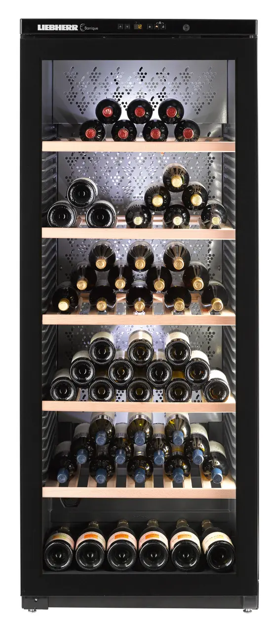 Product image, Perspective: straight closed decorated, Wine storage cabinet, Casing colour: black, Door colour: GlassBlack