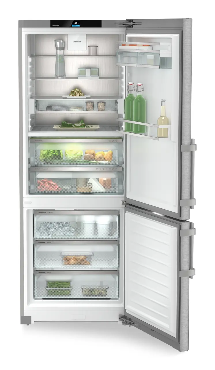 Product image, Perspective: straight open decorated, Fridge-freezer with BioFresh Professional and NoFrost, Casing colour: silver, Door colour: stainless steel