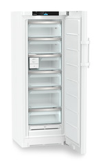 Product image, Perspective: oblique open empty, Freestanding freezer with NoFrost and EasyTwist-Ice, Casing colour: white, Door colour: white