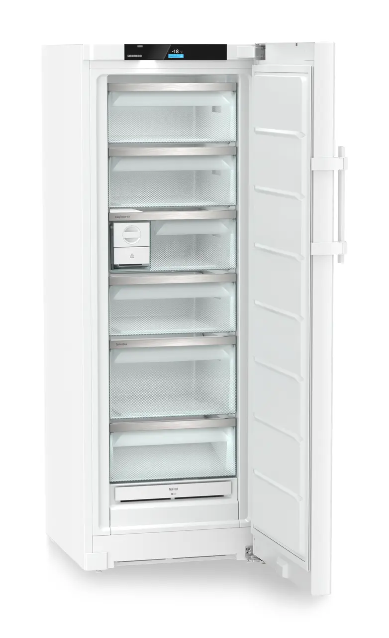 Product image, Perspective: oblique open empty, Freestanding freezer with NoFrost and EasyTwist-Ice, Casing colour: white, Door colour: white