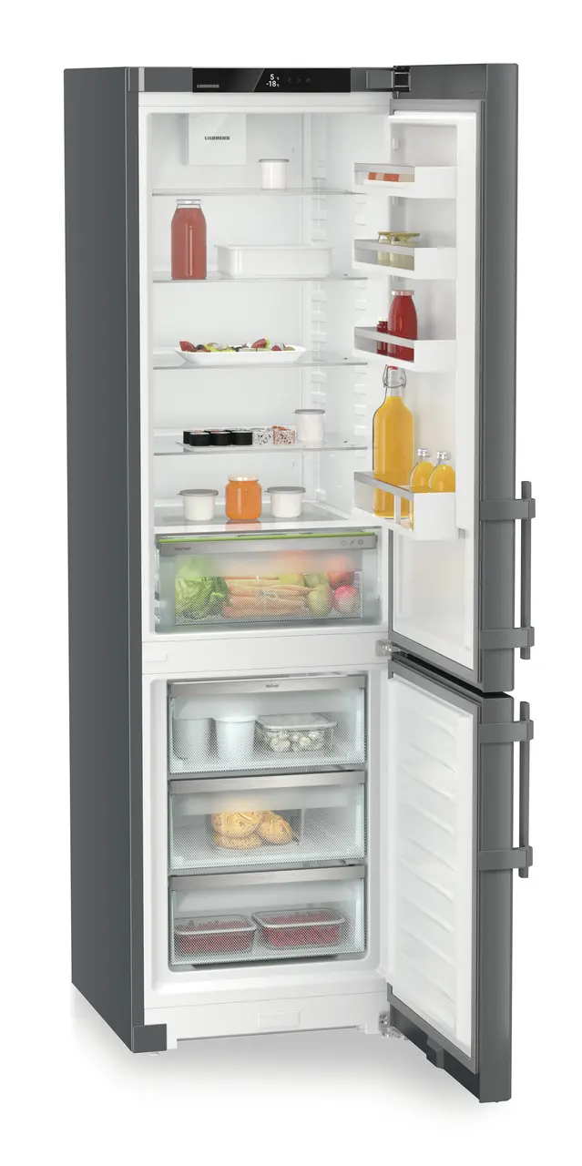 Obrázok produktu, Perspektíva: Šikmo, spotrebič otvorený, dekorovaný, Kombinácia chladničky a mrazničky s EasyFresh a NoFrost