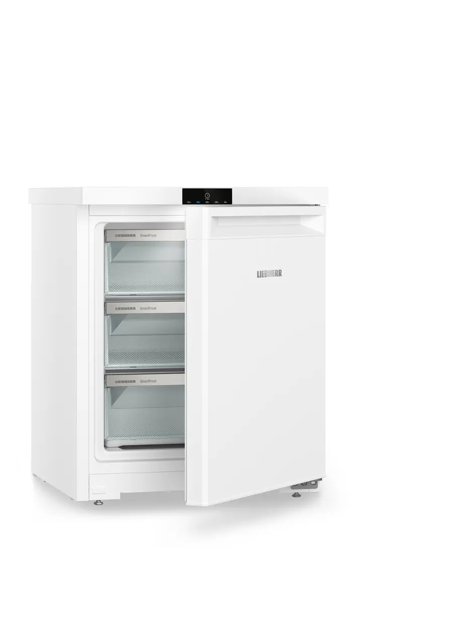 Изображение продукции, Перспектива: Под углом, с полуоткрытой дверцей, без продуктов, Малогабаритная морозильная камера с системой SmartFrost, Цвет корпуса: белый, Цвет дверцы: белый