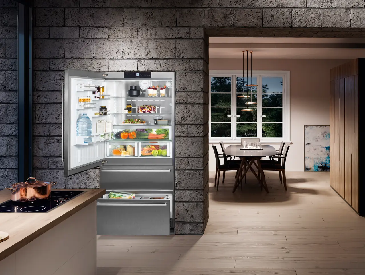 Product image, Perspective: milieu, Fridge-freezer with NoFrost, Casing colour: stainless steel, Door colour: stainless steel