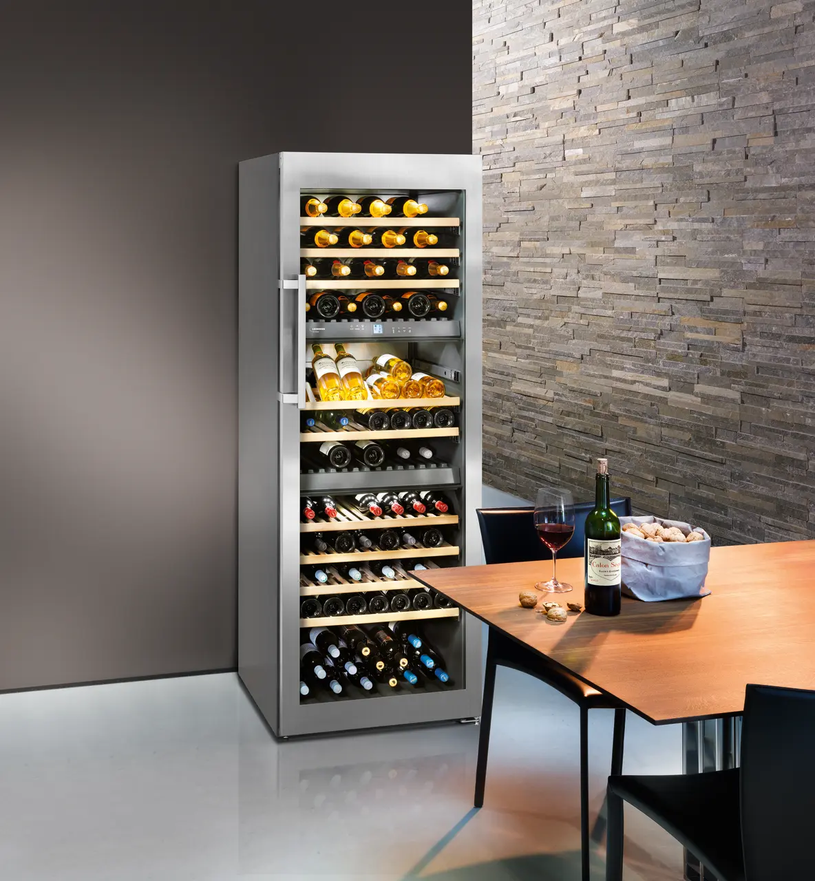 Product image, Perspective: milieu, Multi-temperature wine cabinet, Casing colour: stainless steel, Door colour: stainless steel