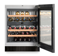 Product image, Perspective: straight open decorated, Built-under multi-temperature wine cabinet, Casing colour: silver, Door colour: GlassBlack