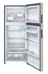 Product image, Perspective: straight open empty, Fridge-freezer with NoFrost, Casing colour: grey, Door colour: Stainless Steel