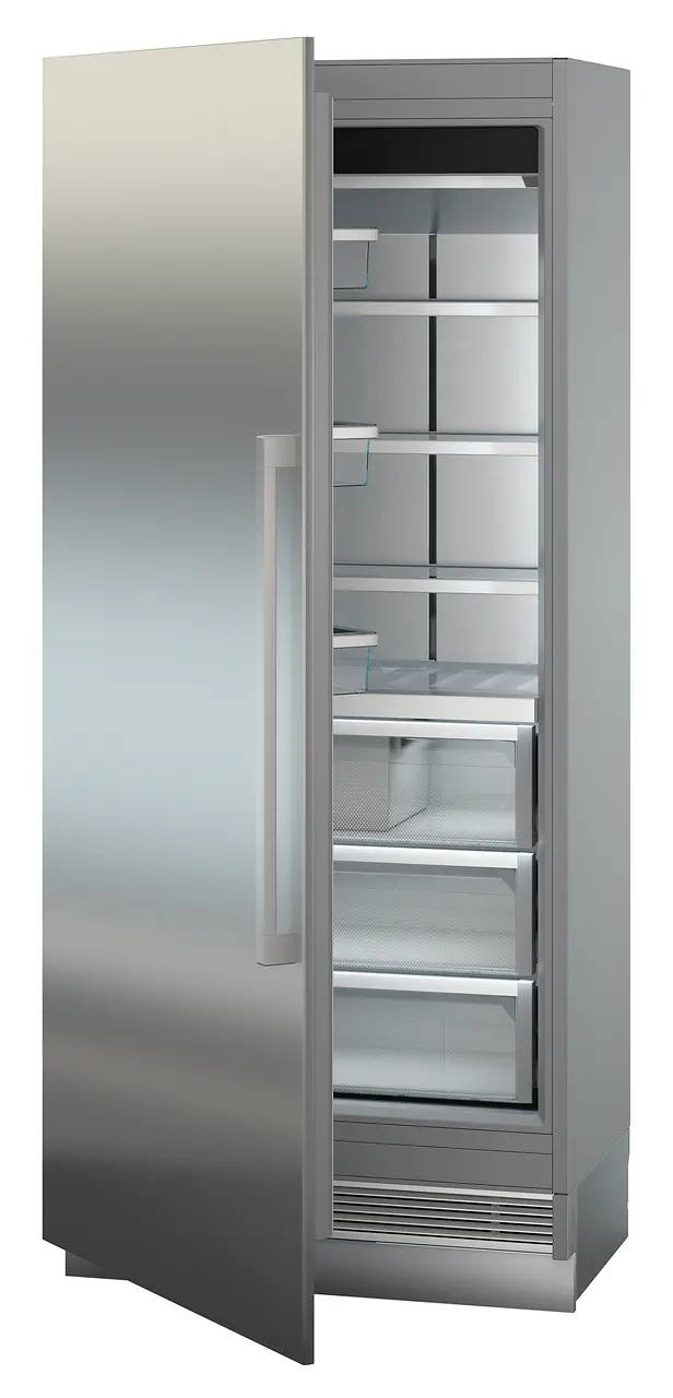 Product image, Perspective: oblique half-open empty, Freezer for integrated use with NoFrost, Casing colour: grey