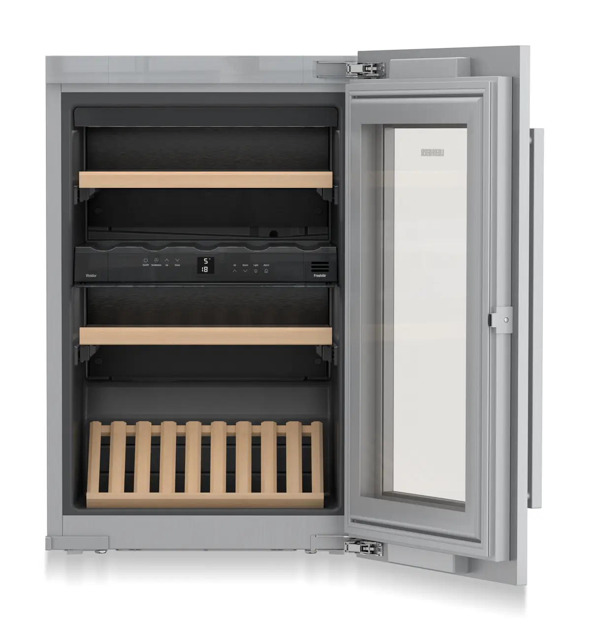 Product image, Perspective: special form, Built-in multi-temperature wine cabinet, Casing colour: silver, Door colour: silver