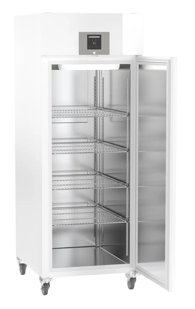 Product image, Perspective: oblique open empty, Lab refrigerator with Comfort electronic controller, Casing colour: white