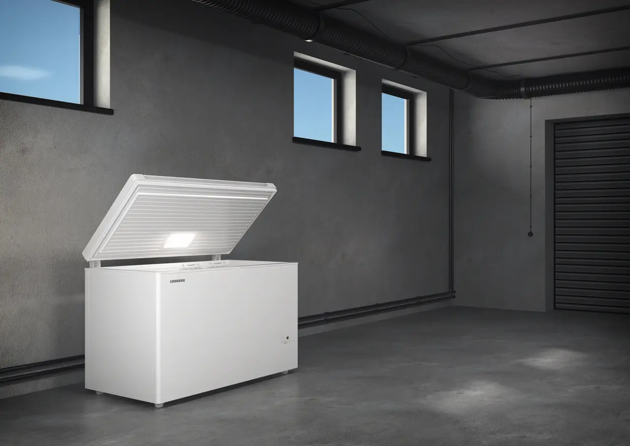 Изображение на продукта, Перспектива: Околна среда, Фризерна ракла, Цвят на корпуса: бял, Цвят на вратата: бял