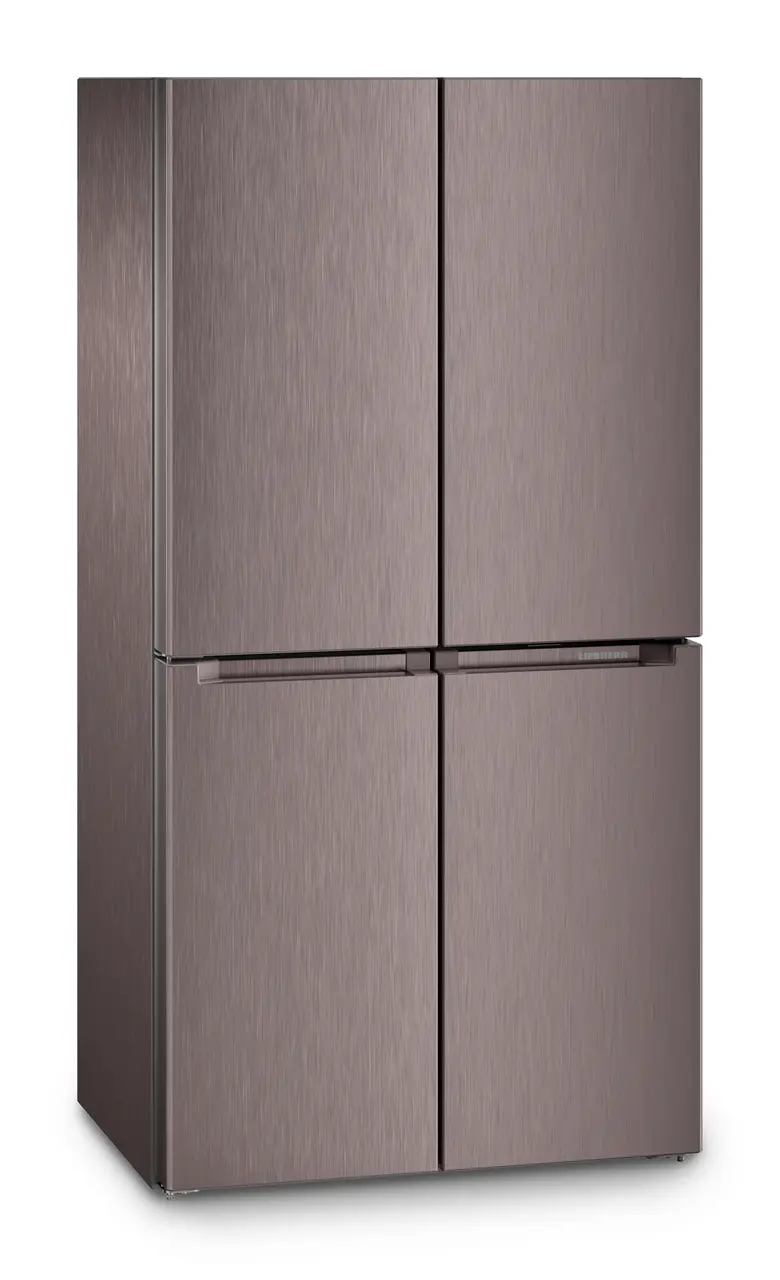 Produkt-Bild, Perspektive: schräg geschlossen, 4-türige French-Door-Kühl-Gefrierkombination mit IceMaker, Gehäusefarbe: TerraSteel, Türfarbe: TerraSteel