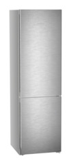 Product image, Perspective: oblique closed, Combined fridge-freezers with EasyFresh and NoFrost, Casing colour: silver, Door colour: stainless steel