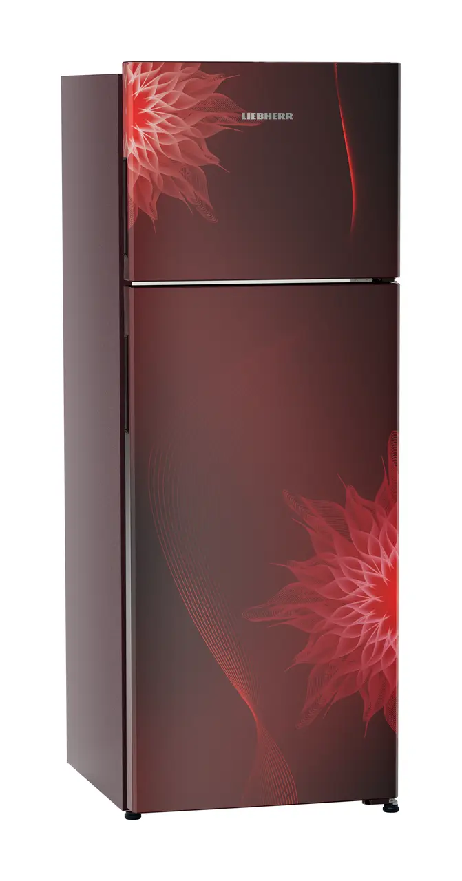 Product image, Perspective: oblique closed, Fridge-freezer with NoFrost, Casing colour: red, Door colour: Red Mystiq