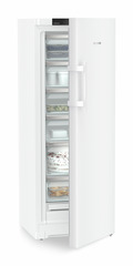 Изображение продукции, Перспектива: Под углом, с полуоткрытой дверцей, с продуктами, Морозильная камера с системой NoFrost, Цвет корпуса: белый, Цвет дверцы: белый