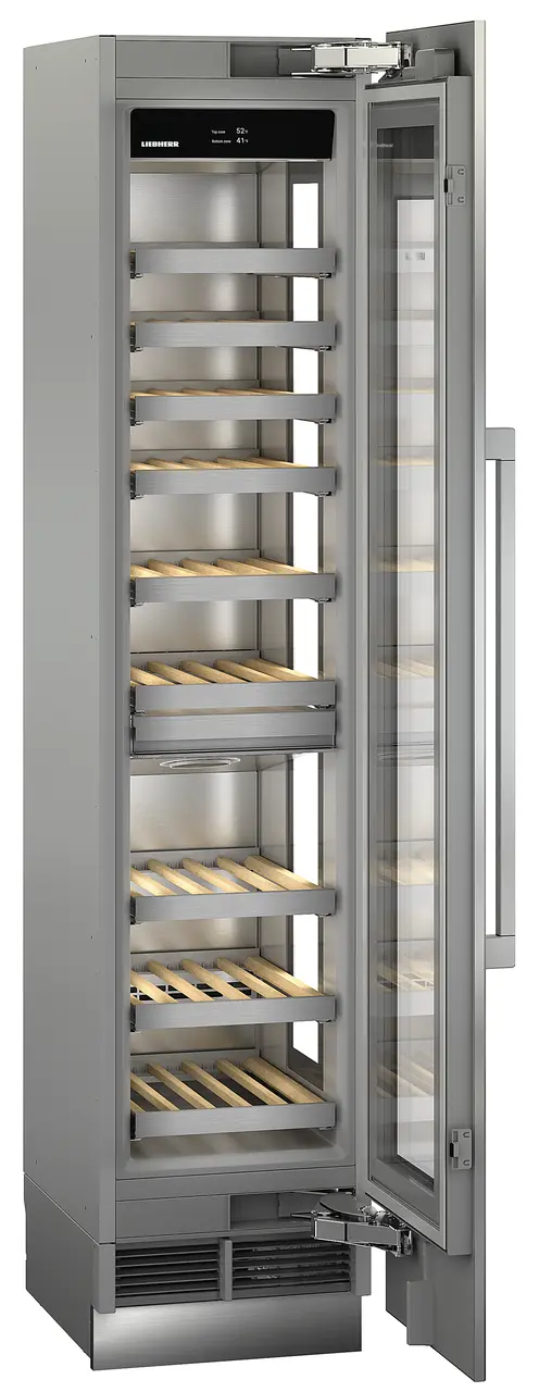Product image, Perspective: oblique open empty, Built-in multi-temperature wine cabinet, Casing colour: grey