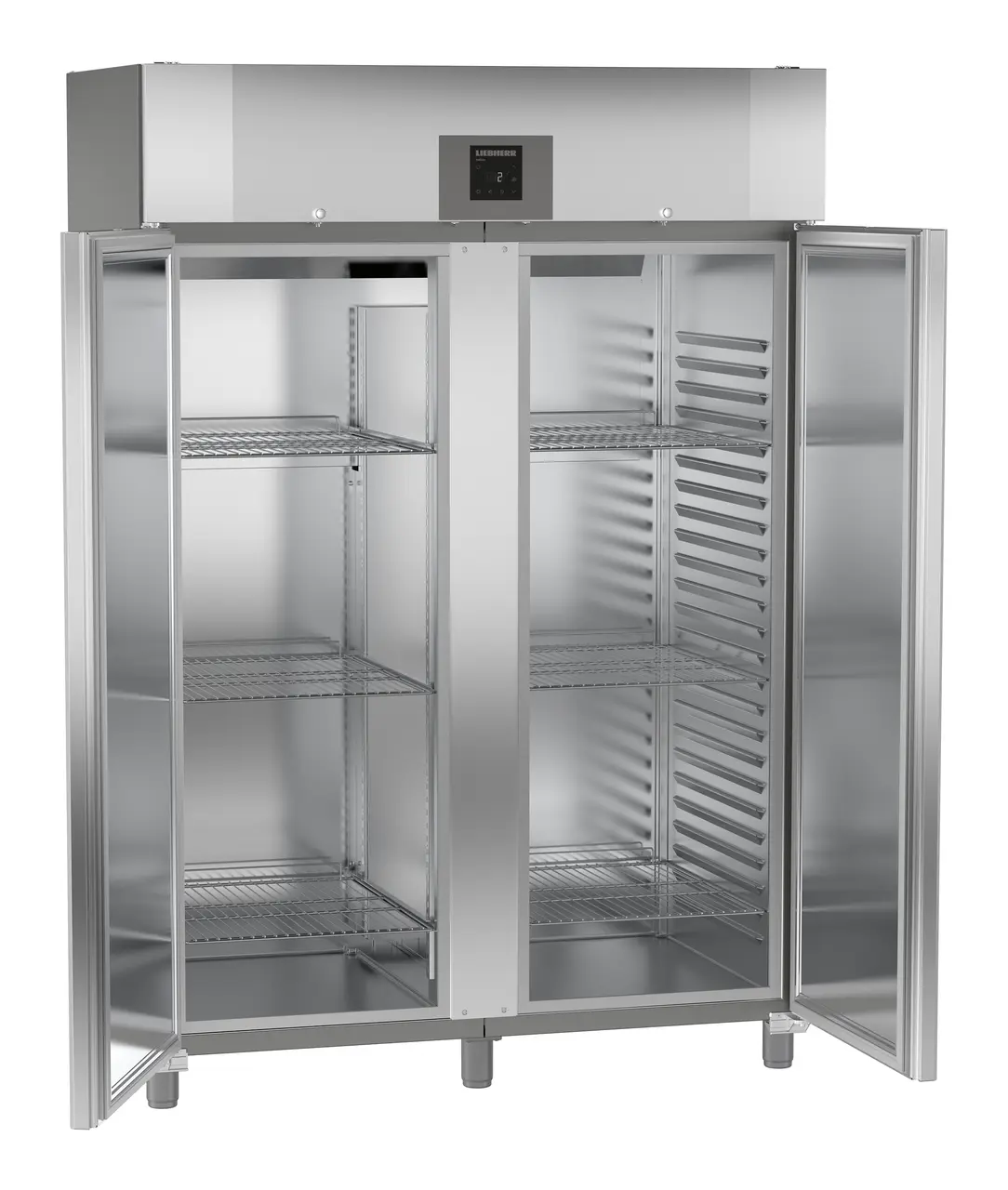 Product image, Perspective: oblique open empty, Forced-air refrigerator GN 2/1, Casing colour: stainless steel look