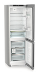Product image, Perspective: oblique open empty, Fridge-freezer with BioFresh and NoFrost, Casing colour: silver, Door colour: Steelfinish