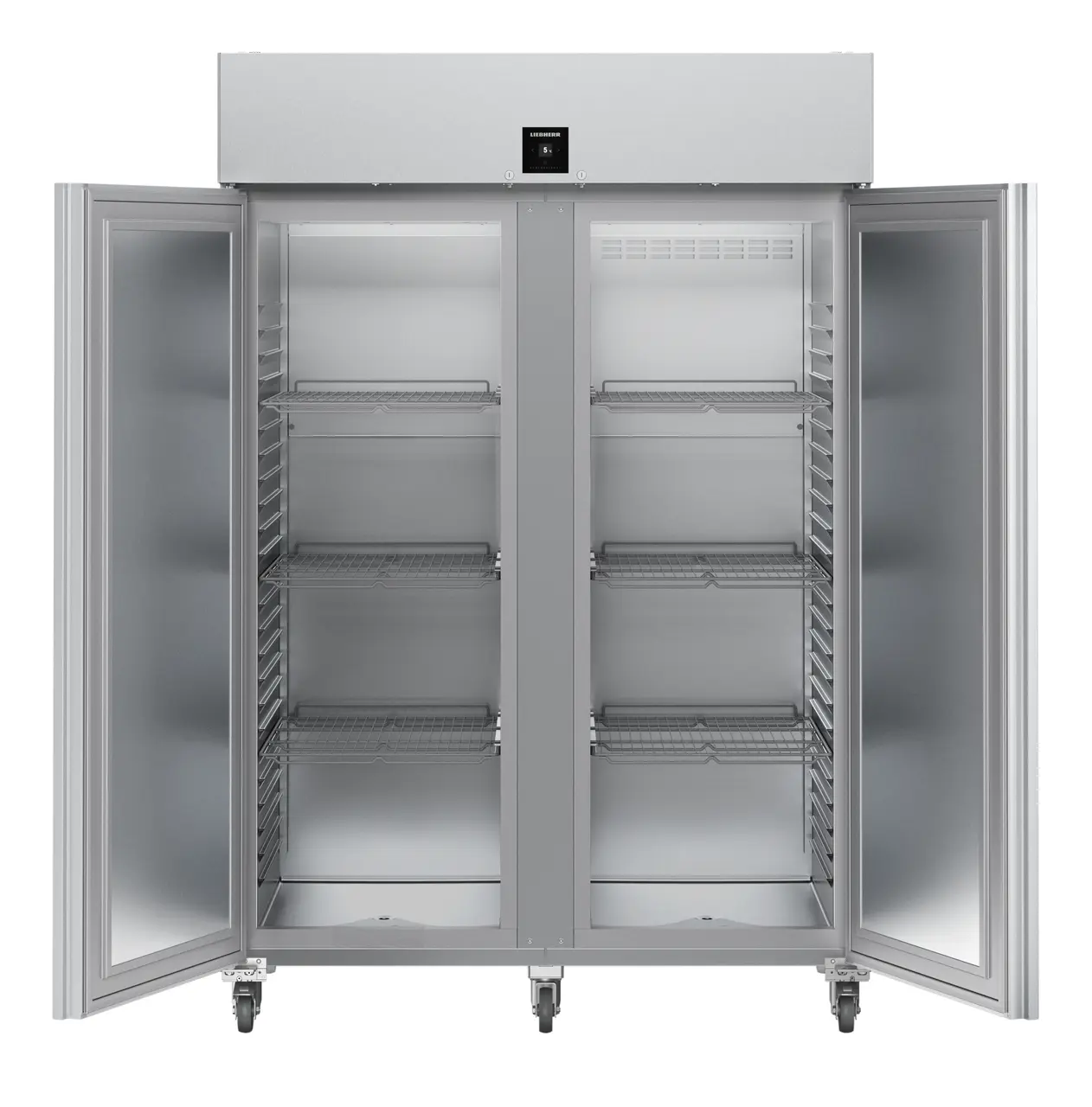 Product image, Perspective: straight open empty, Forced-air refrigerator GN 2/1, Casing colour: stainless steel, Door colour: stainless steel