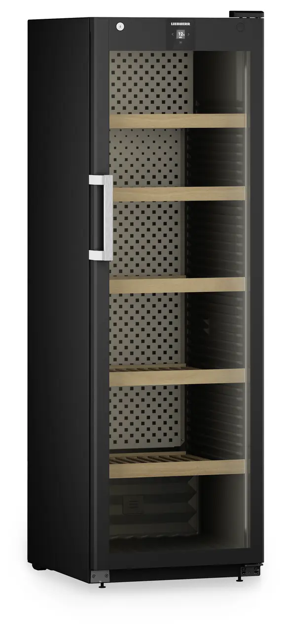 Product image, Perspective: oblique closed empty, Wine storage cabinet, Casing colour: black, Door colour: black