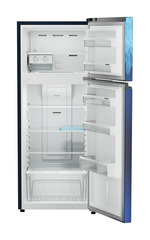 Product image, Perspective: straight open empty, Fridge-freezer with NoFrost, Casing colour: blue, Door colour: Blue Mystiq