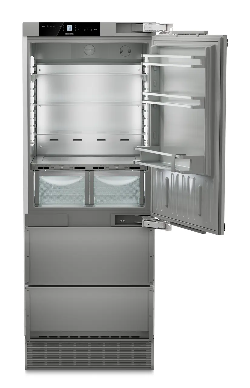 Product image, Perspective: straight open empty, Combined refrigerator-freezer with BioFresh and NoFrost for integrated use, Casing colour: Anthracite