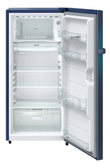 Product image, Perspective: straight open empty, Single-door refrigerator 191 l in 2 Star and with horizontal handle, Casing colour: blue, Door colour: Blue Wonder