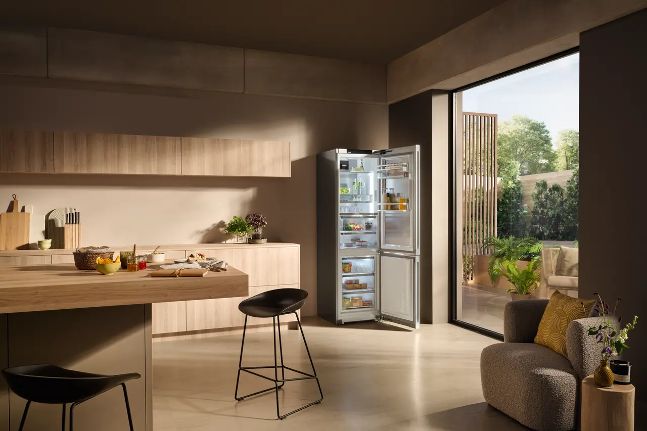 Obrázek výrobku, Perspektiva: Okolí, Kombinovaná chladnička s mrazničkou s technologií BioFresh Professional a NoFrost, Barva skříně: nerezová ocel, Barva dveří: nerezová ocel