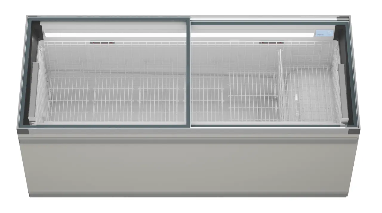 Изображение на продукта, Перспектива: Отпред, затворен, Фризерна ракла за супермаркет, Цвят на корпуса: сив