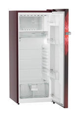Product image, Perspective: oblique open empty, Single-door refrigerator 222 l in 4 star with iCoolTouch UI, Casing colour: red, Door colour: Red Mystiq