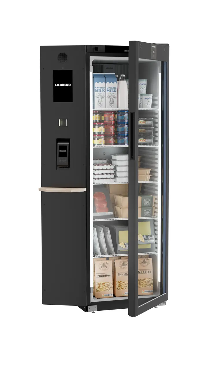 Produkt-Bild, Perspektive: Sonderform, Kühlgerät mit Umluftkühlung, Gehäusefarbe: Schwarz, Türfarbe: Schwarz