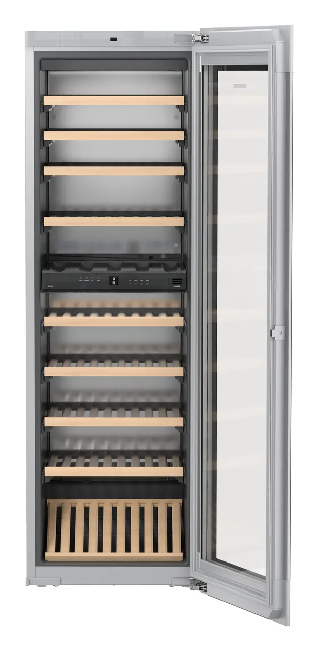 Product image, Perspective: straight open empty, Built-in multi-temperature wine cabinet, Casing colour: silver, Door colour: GlassBlack