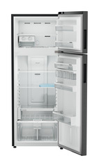 Product image, Perspective: straight open empty, Fridge-freezer with NoFrost, Casing colour: grey, Door colour: BlackSteel